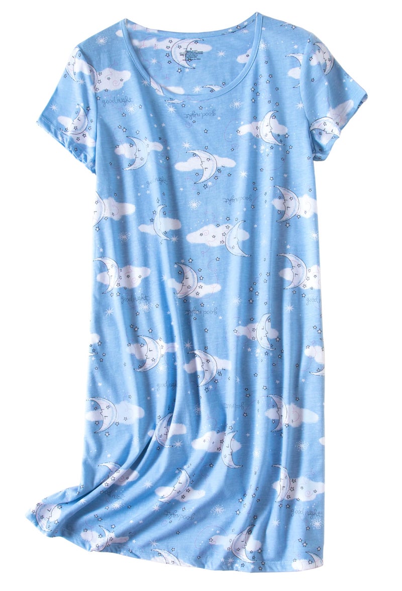 PNAEONG Women's Nightgowns Short Sleeves Cotton Sleepwear Print Sleep Shirt XTSY108-Cloud Moon-L - Image 1